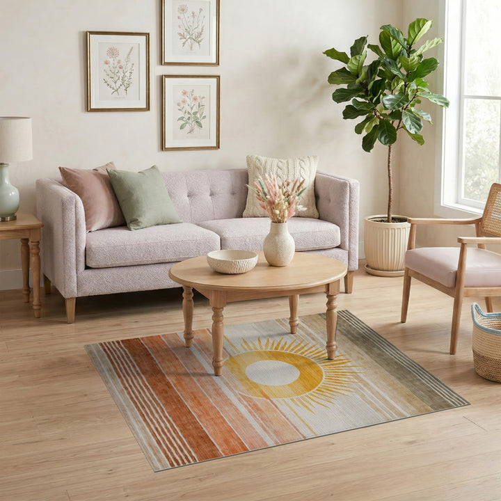Yellow Sunburst Striped Area Rug