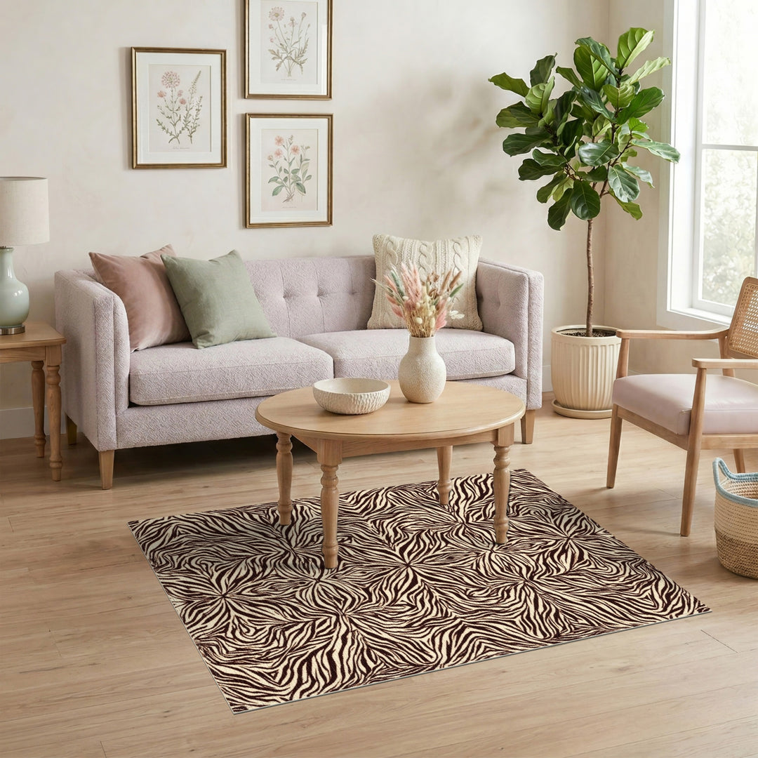 Brown Geometric Zebra Stripe Area Rug