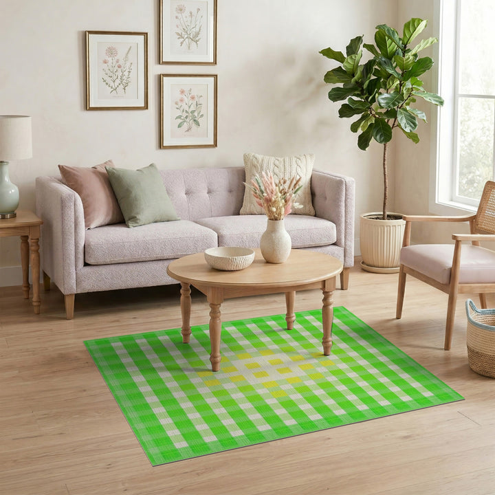 Green Checkered Geometric Green Area Rug