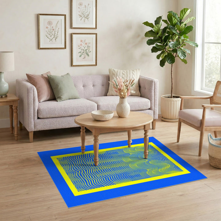 Blue Yellow Wavy Wave Area Rug