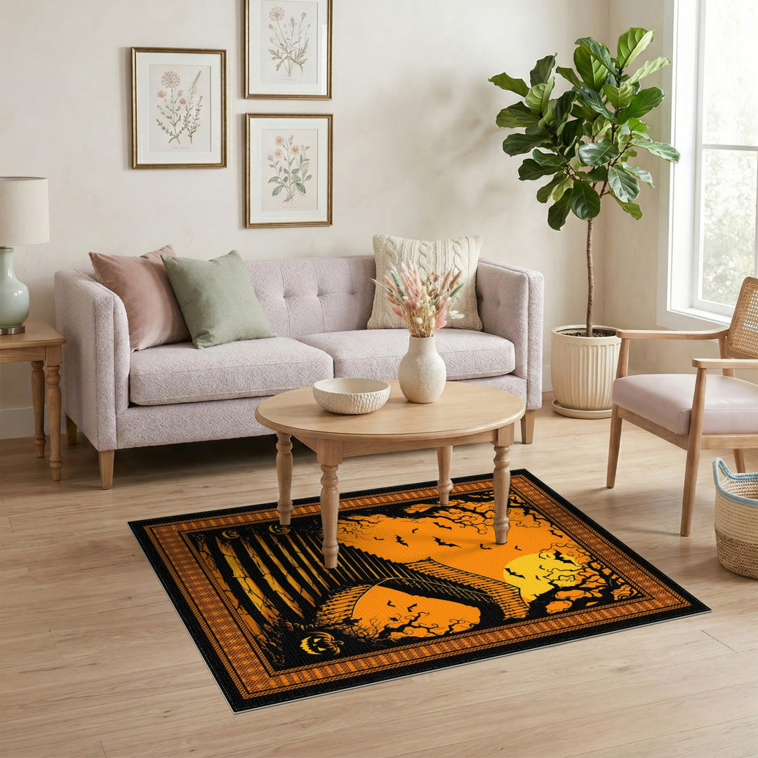 Orange Halloween Staircase Washable Area Rug