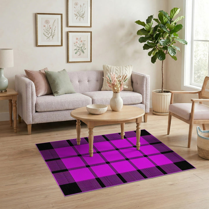 Pink Geometric Modern Pink Black Plaid Geometric Area Rug
