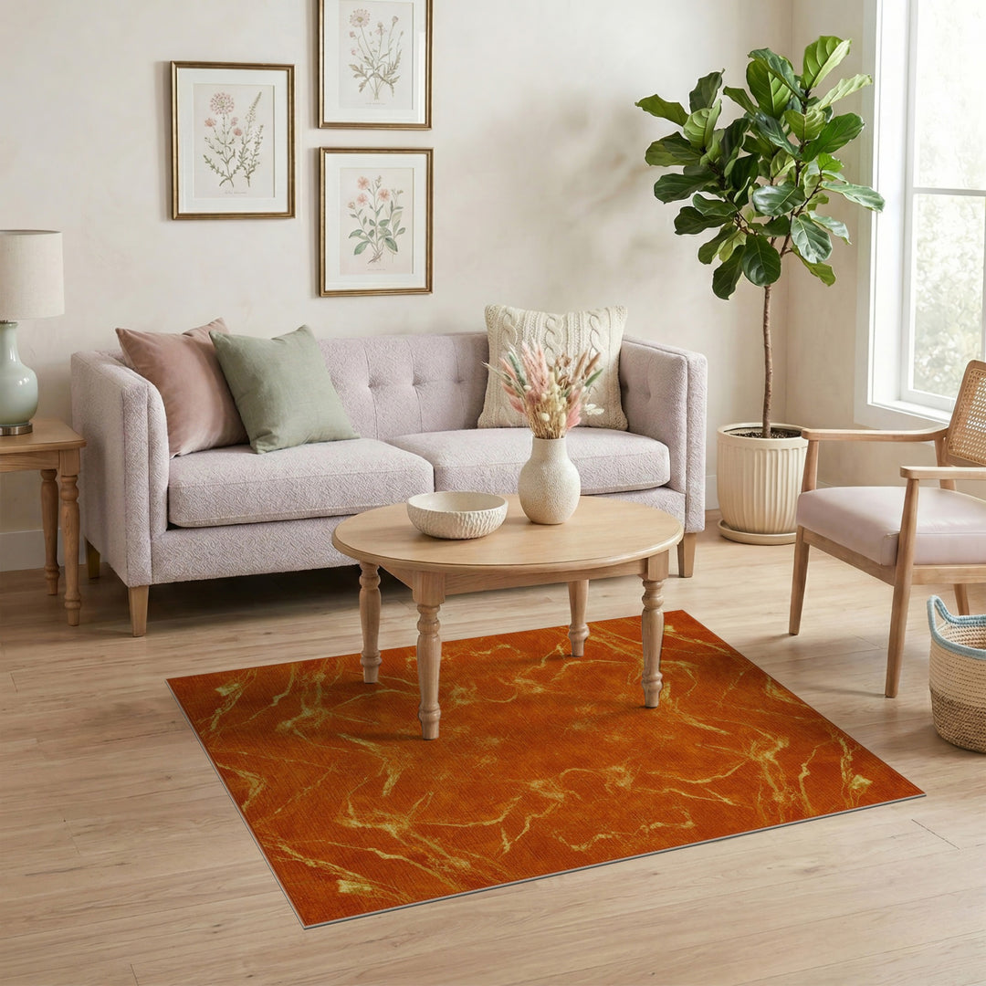 Orange Gold Vein Abstract Area Rug