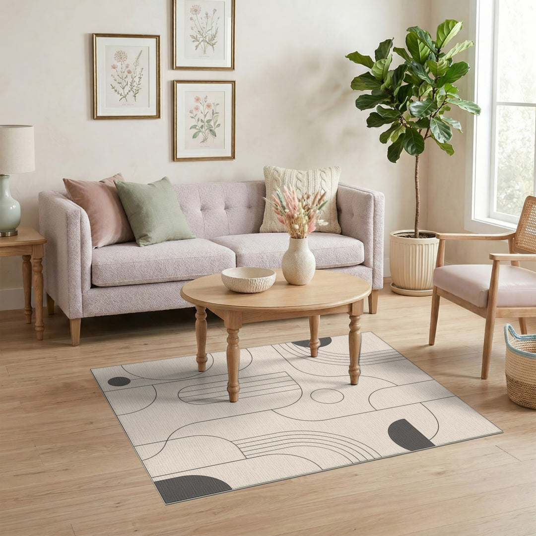 Beige Geometric Modern Washable Area Rug
