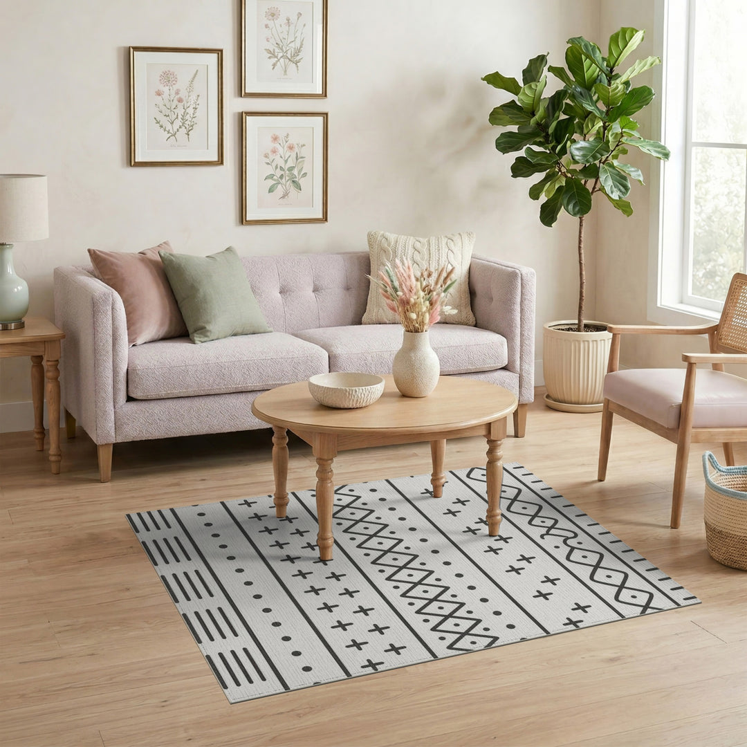 Black White Geometric Area Rug