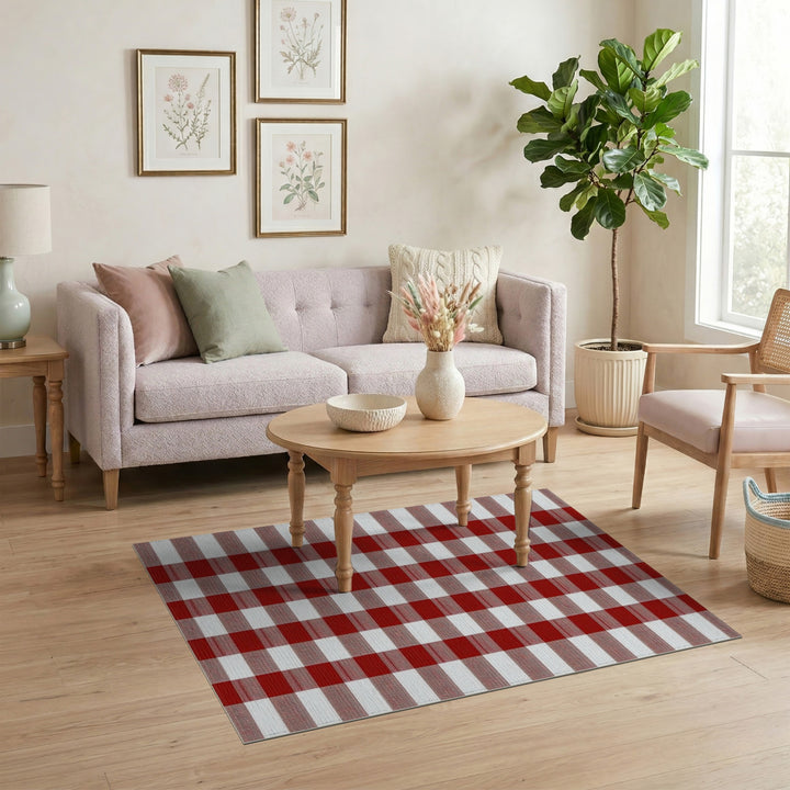 Rustic Farmhouse Red Checkered Farmhouse Area Rug