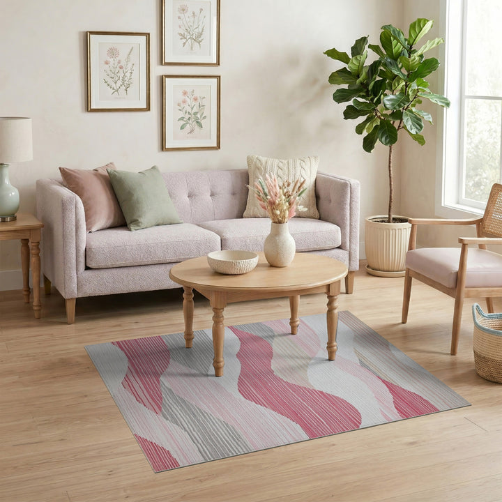 Pink Abstract Wave Area Rug