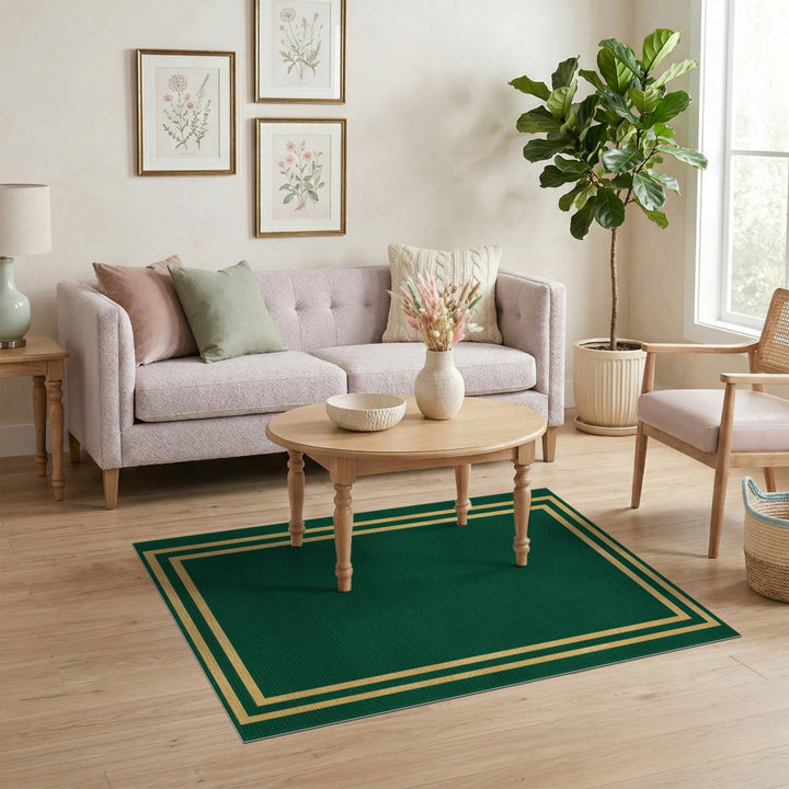 Green Gold Double Border Area Rug