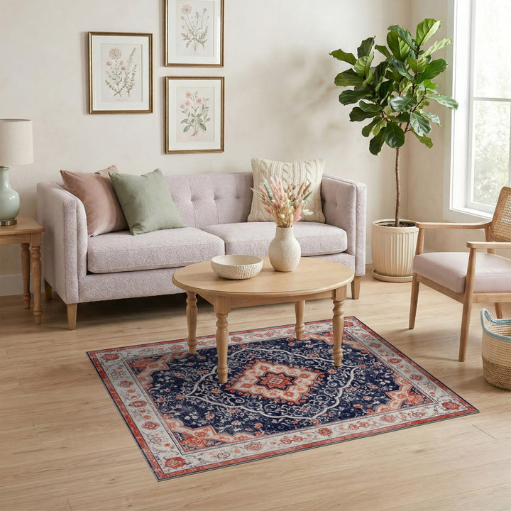 Medallion Navy Blue Persian Floral Medallion Rug