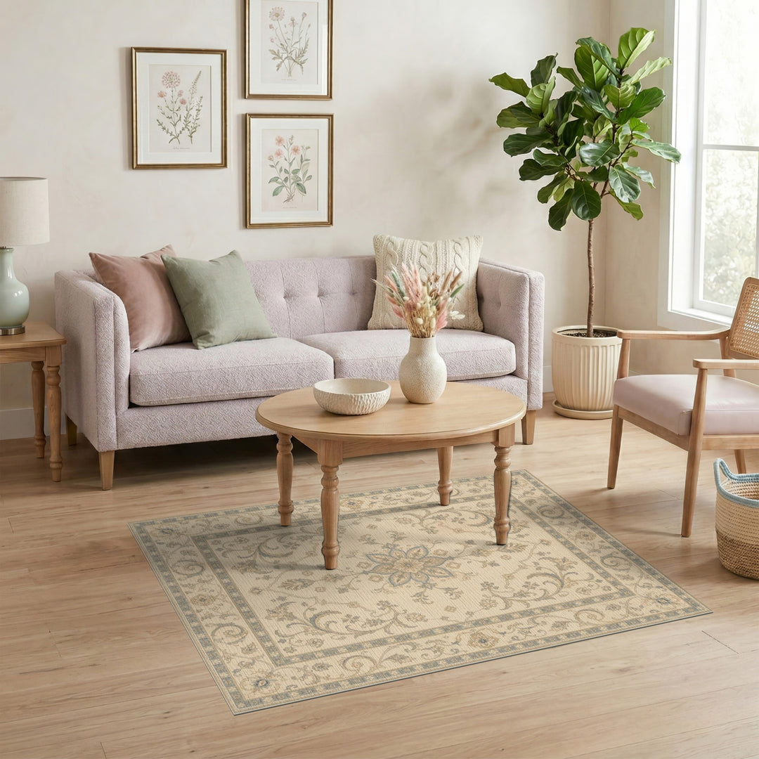 Beige Floral Medallion Area Rug