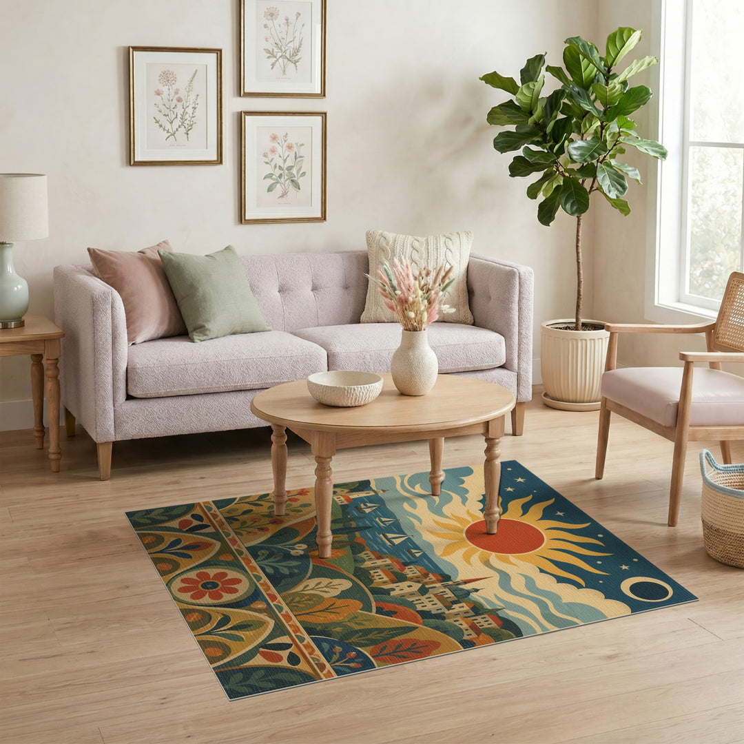 Coastal Sun and Sailboat Area Rug