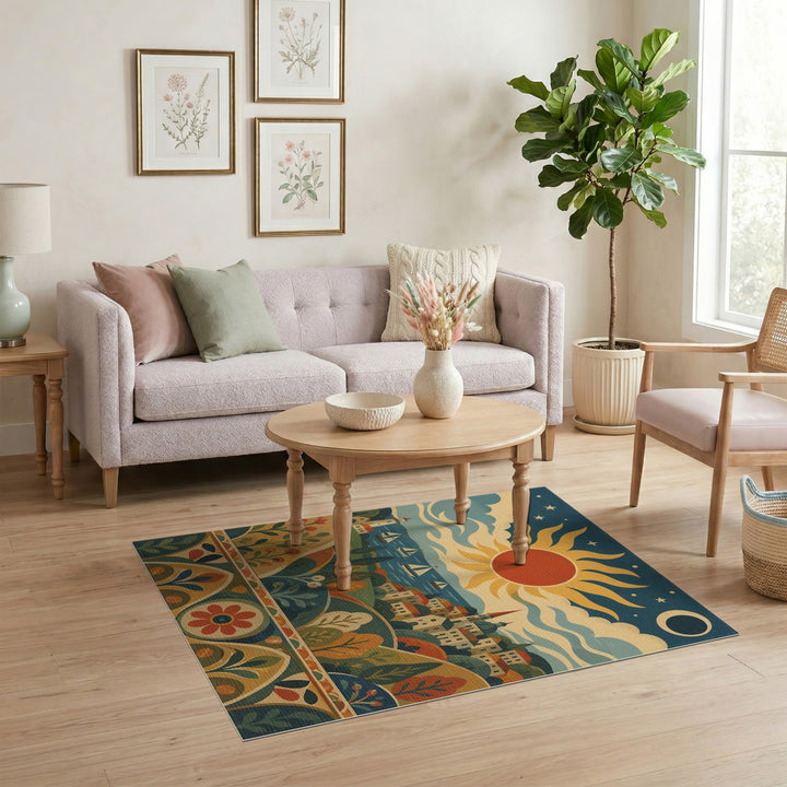 Coastal Sun and Sailboat Area Rug