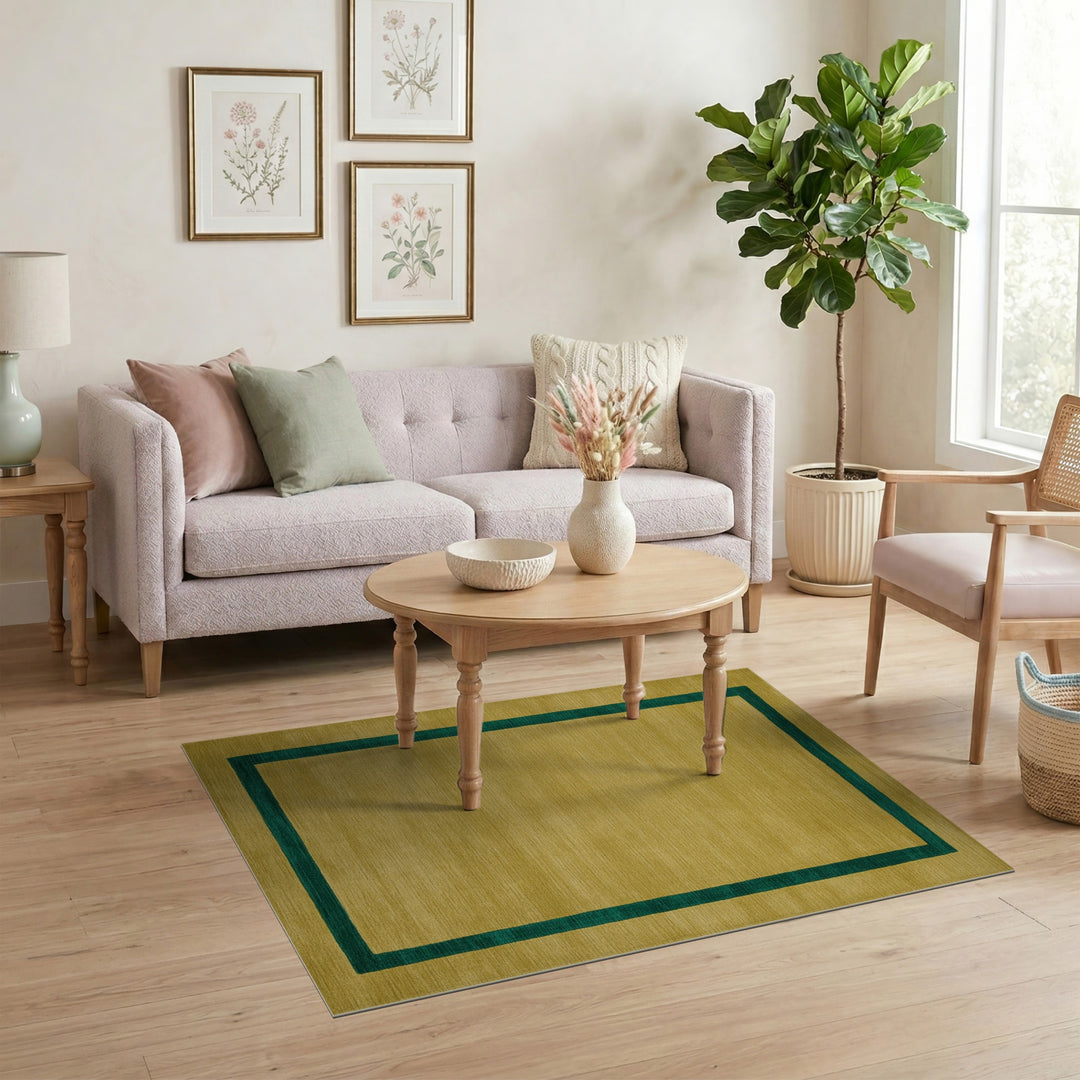 Geometric Modern Yellow Geometric Border Area Rug