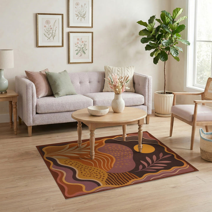 Abstract Orange Sunset Area Rug