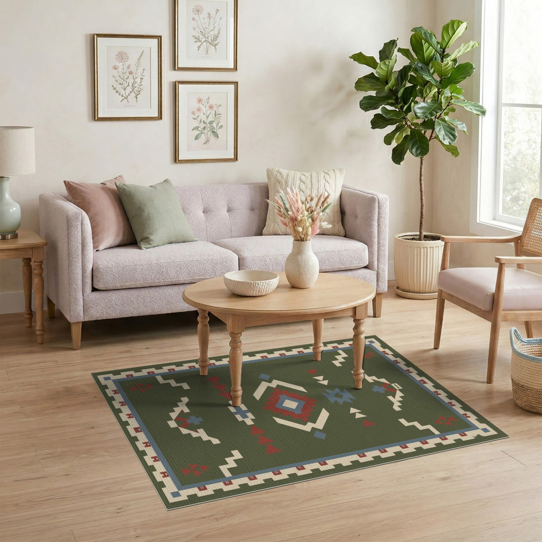 Green Southwestern Geometric Green Area Rug