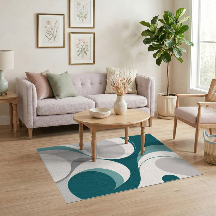 Blue and Teal Abstract Area Teal Abstract Swirl Area Rug