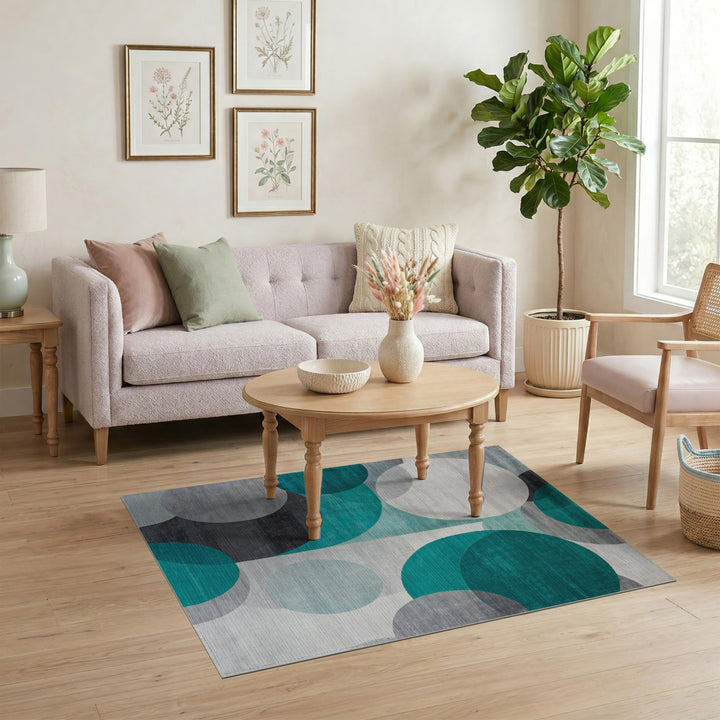 Modern Teal Overlapping Circles Area Rug