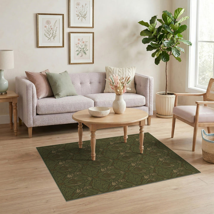 Green Floral Vintage Area Rug