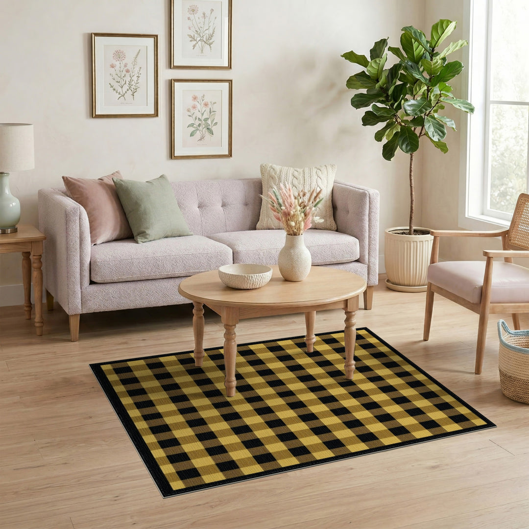 Yellow Black Checkered Area Rug