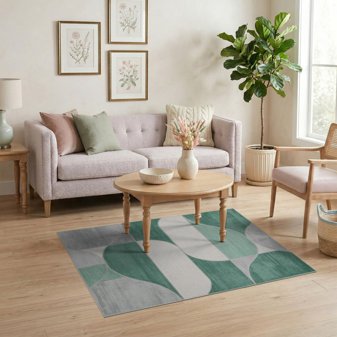 Green Geometric Abstract Area Rug