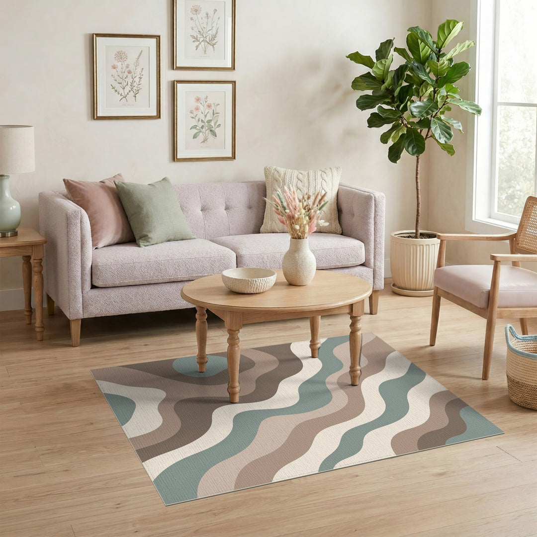 Abstract Wave Neutral Beige and Neutral Area Rug