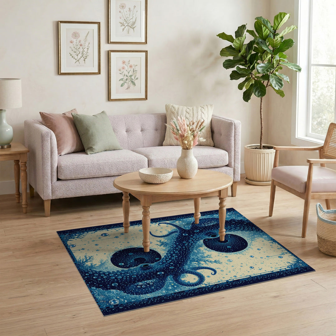 Octopus Tentacle Blue Teal Area Rug