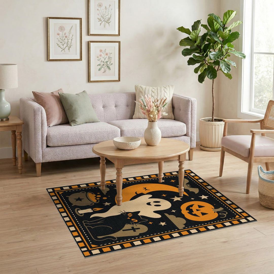 Whimsical Halloween Ghost Cat Area Rug