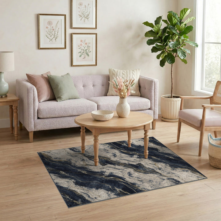 Navy Gold Marble Abstract Area Rug