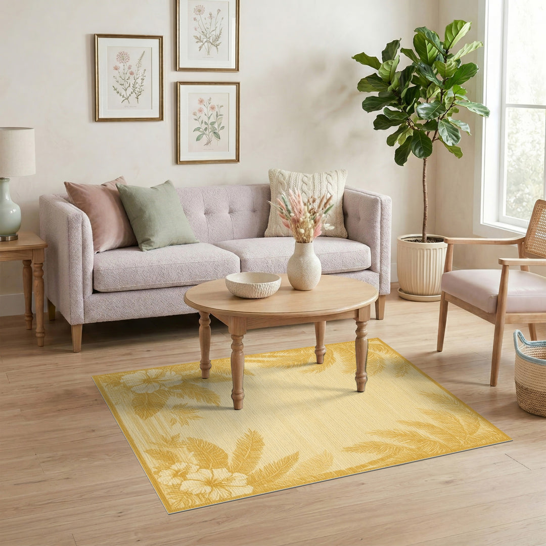 Yellow Palm Tree Hibiscus Area Rug