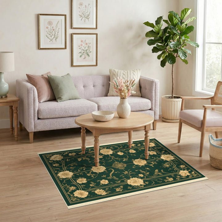 Green Floral Vintage Area Rug