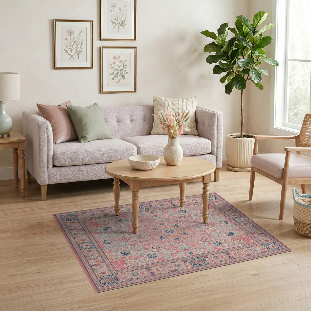 Pink Floral Vintage Medallion Area Rug