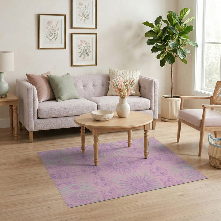 Pink Celestial Sun Moon Boho Area Rug