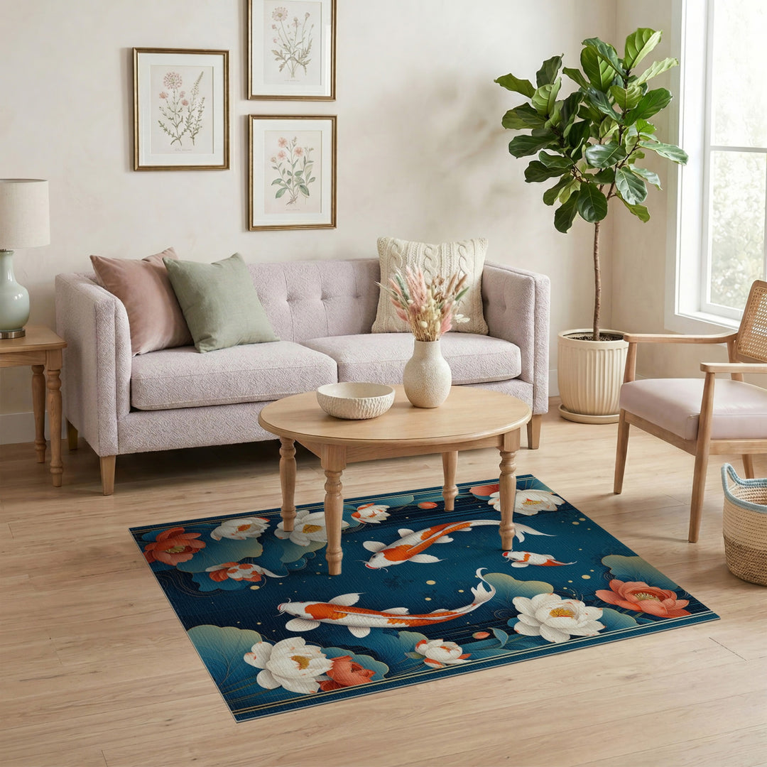 Koi Lotus Blue Washable Area Rug
