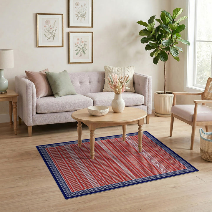 Red Striped Geometric Area Rug