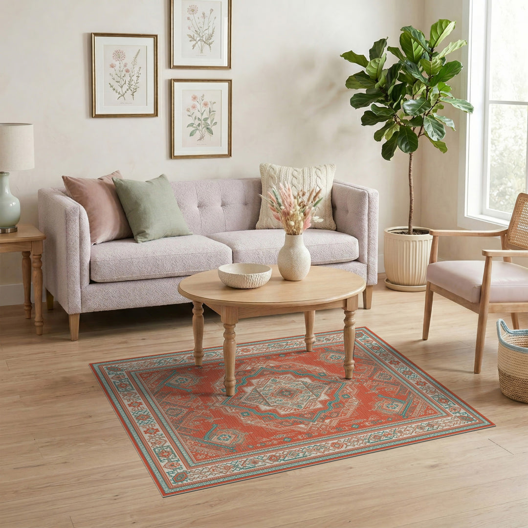 Orange Teal Tribal Area Rug