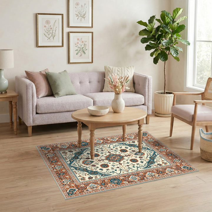Traditional Persian Teal Blue Persian Medallion Area Rug