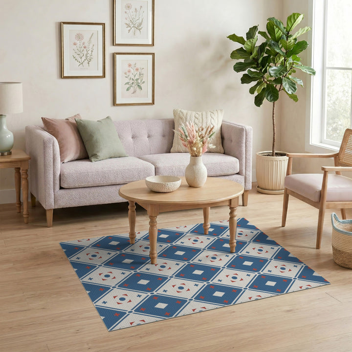 Blue and Teal Geometric Modern Blue Geometric Diamond Area Rug