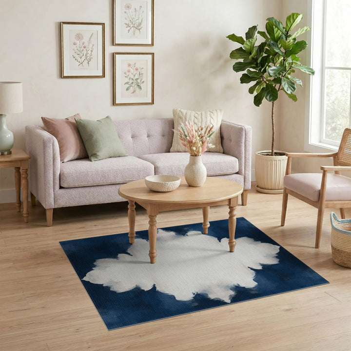 Navy Blue Abstract Medallion Rug