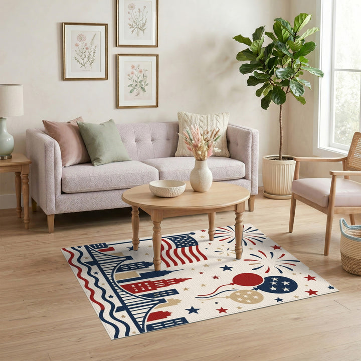 Patriotic Fireworks American Flag Area Rug