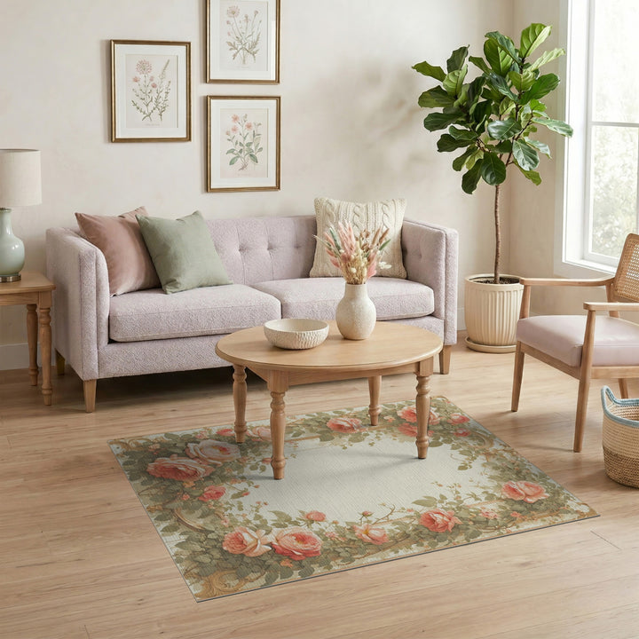 Pink Rose Floral Vintage Rug