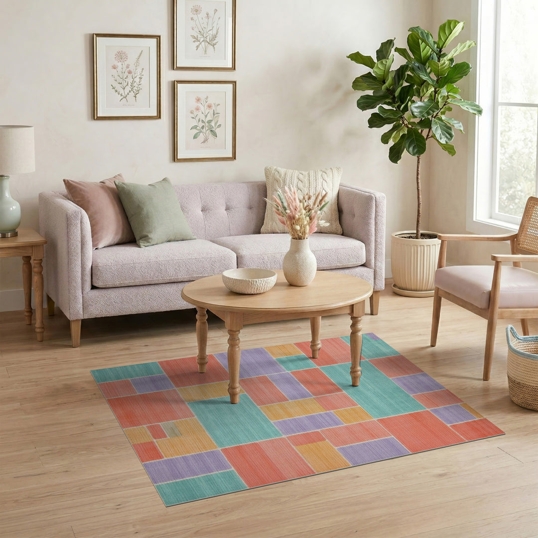 Block Multi-color and Patterns Vibrant Multi-Color Geometric Block Area Rug