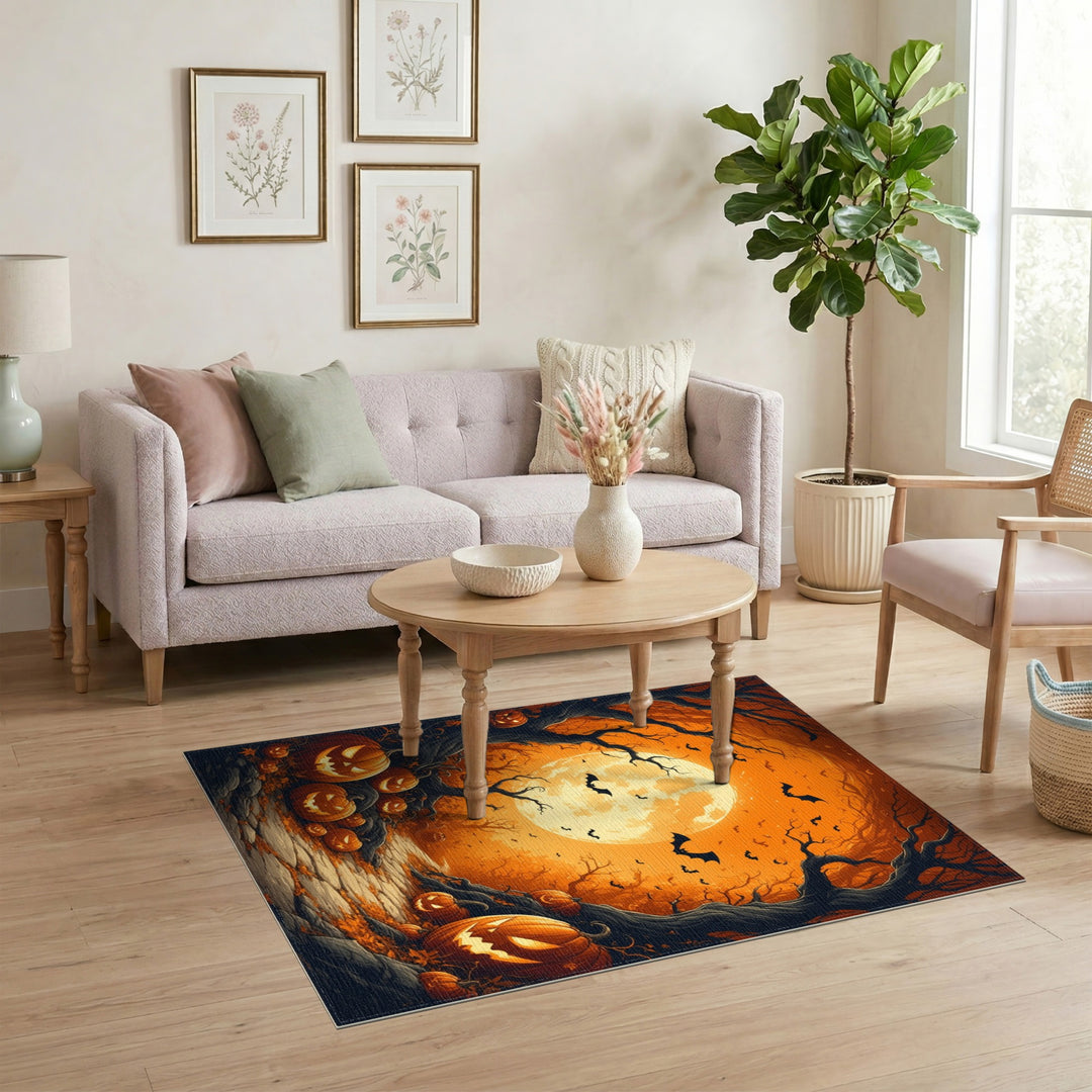 Spooky Pumpkin Path Orange Halloween Rug