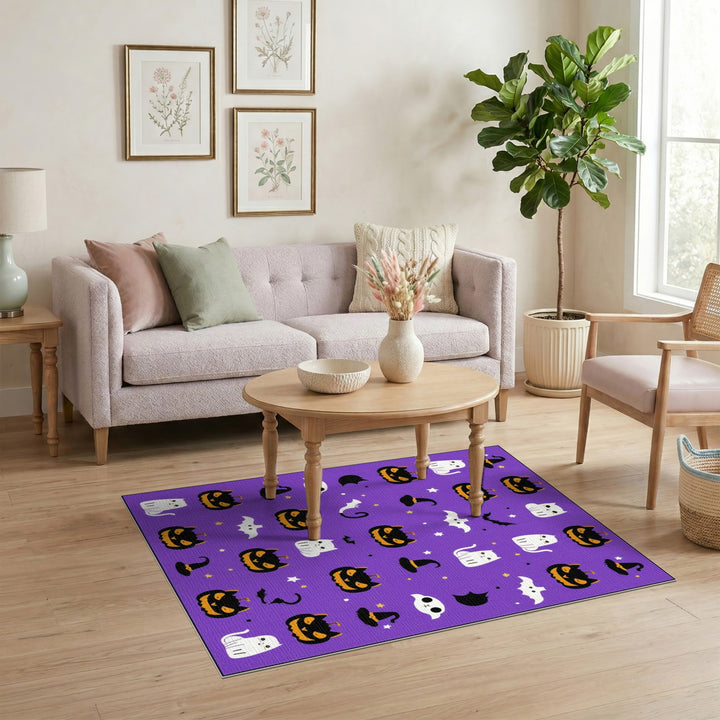 Purple Halloween Cats and Pumpkins Area Rug