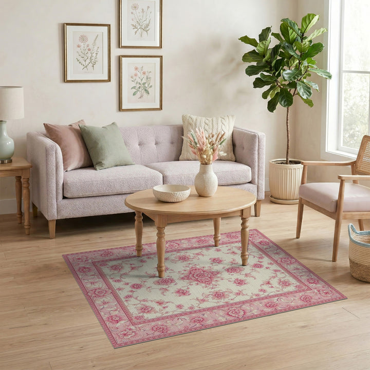 Pink Floral Medallion Vintage Area Rug