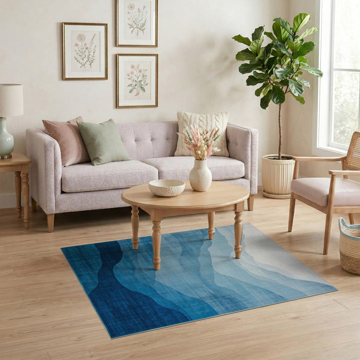 Blue Layered Mountain Abstract Area Rug