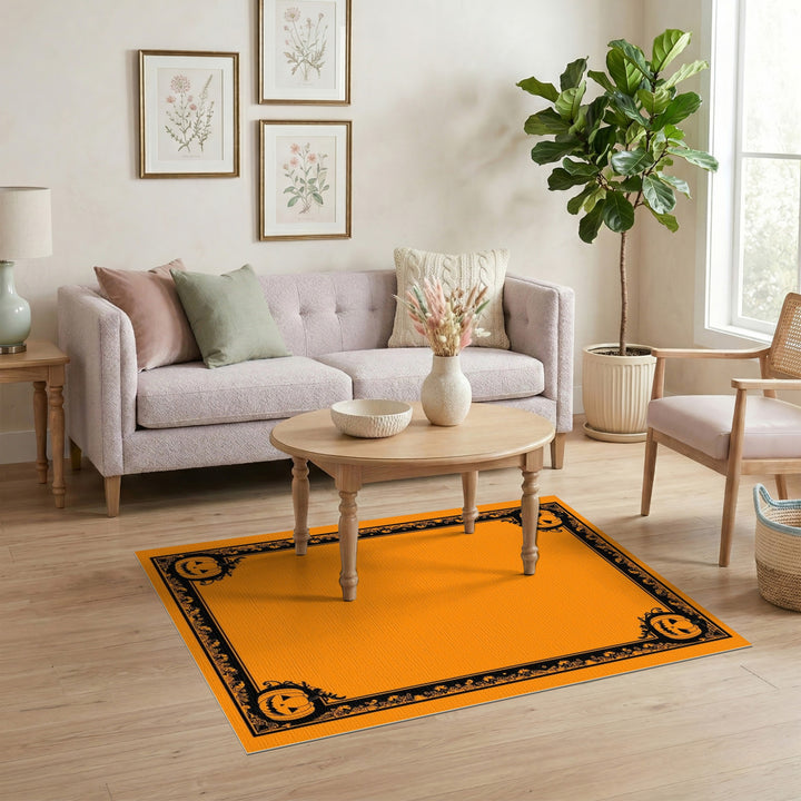 Orange Halloween Pumpkin Washable Area Rug