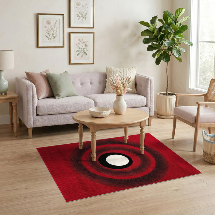 Geometric Modern Red Concentric Circles Geometric Area Rug