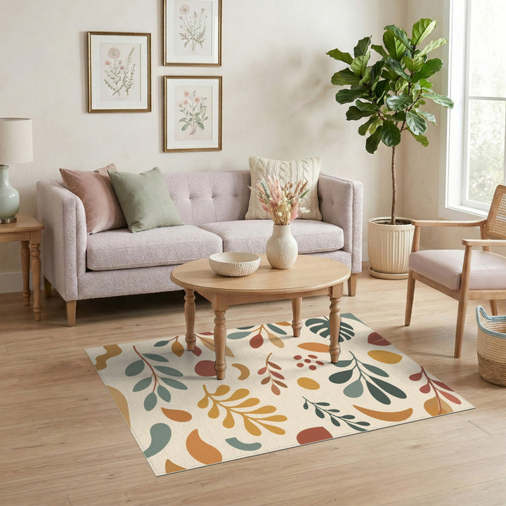Boho Chic Beige Leaf Area Rug