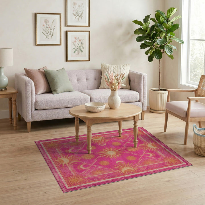 Pink Boho Sun Moon Celestial Area Rug
