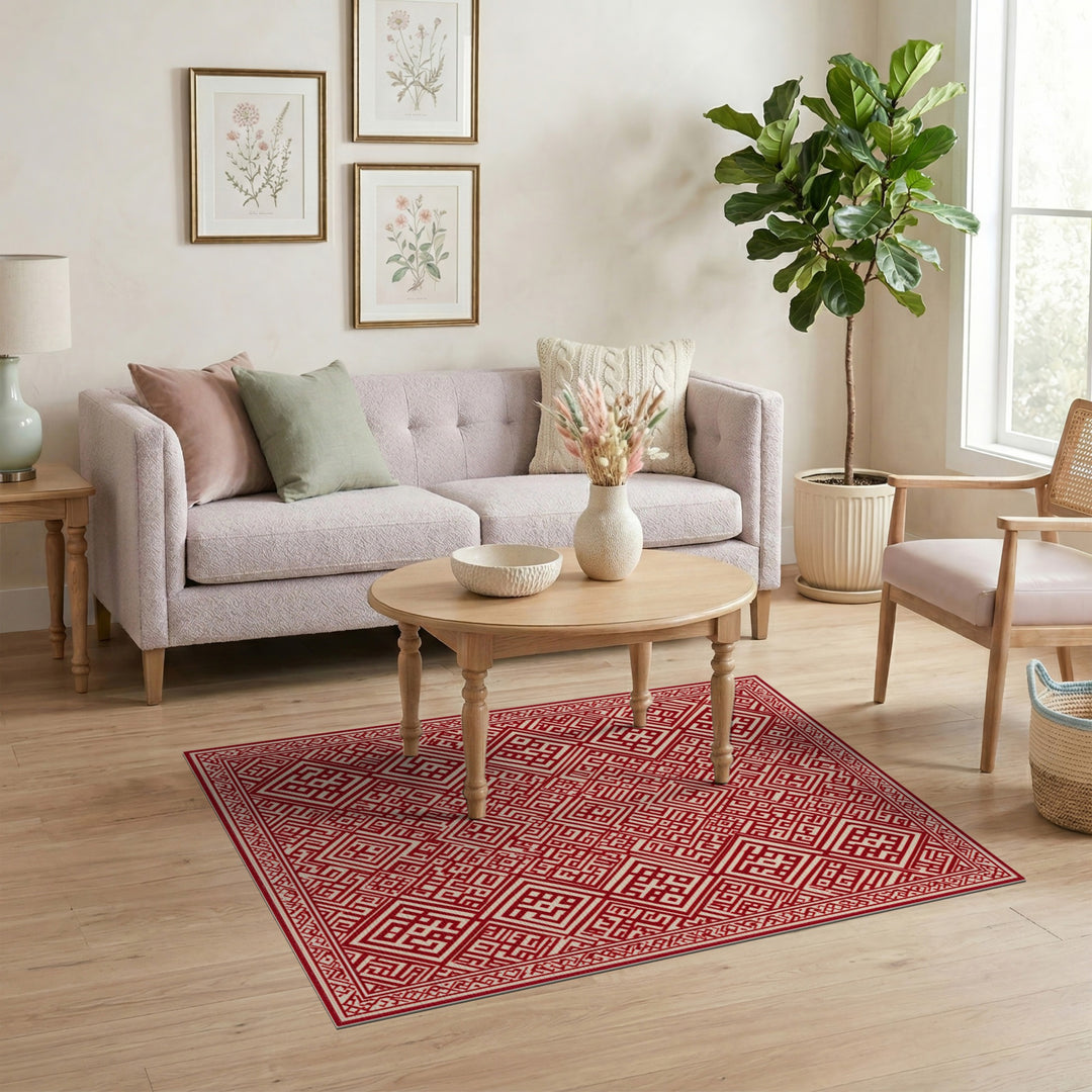 Red Geometric Diamond Area Rug